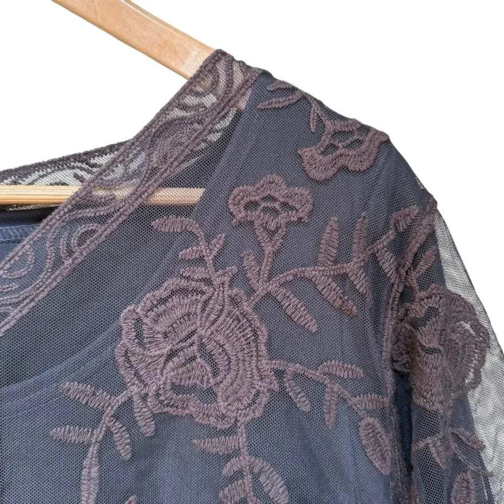 Lace Overlay Whimsigoth Maxi Short Sleeve M Dress Renaissance Moody Dark Fairy